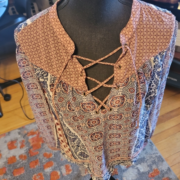 American Rag Egret Combo Lace-Up Shirt! - Picture 12 of 12